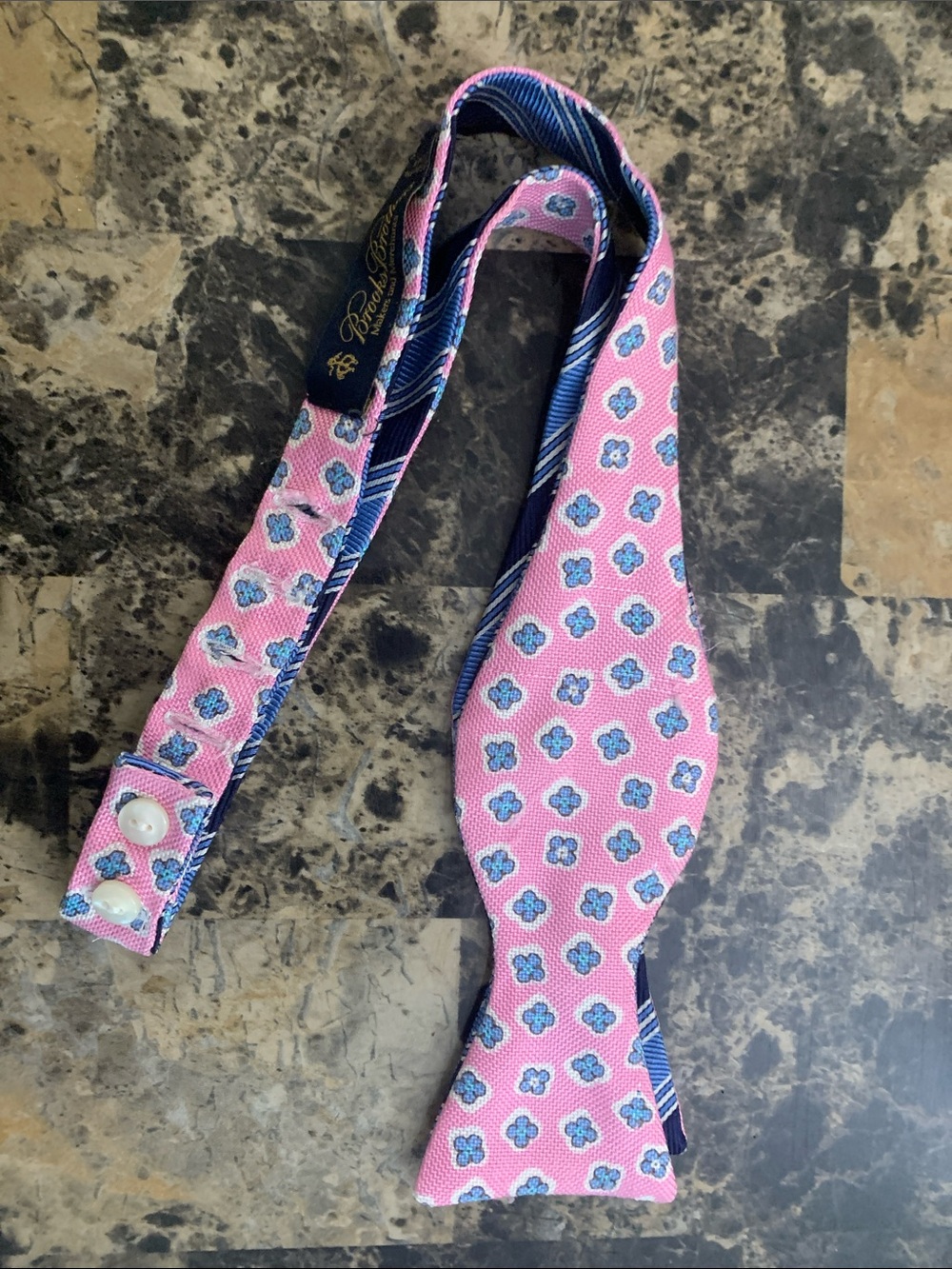Brooks Brothers Pink and Blue Reversible Patterned Self-Tie Bow Tie - Picture 2 of 8